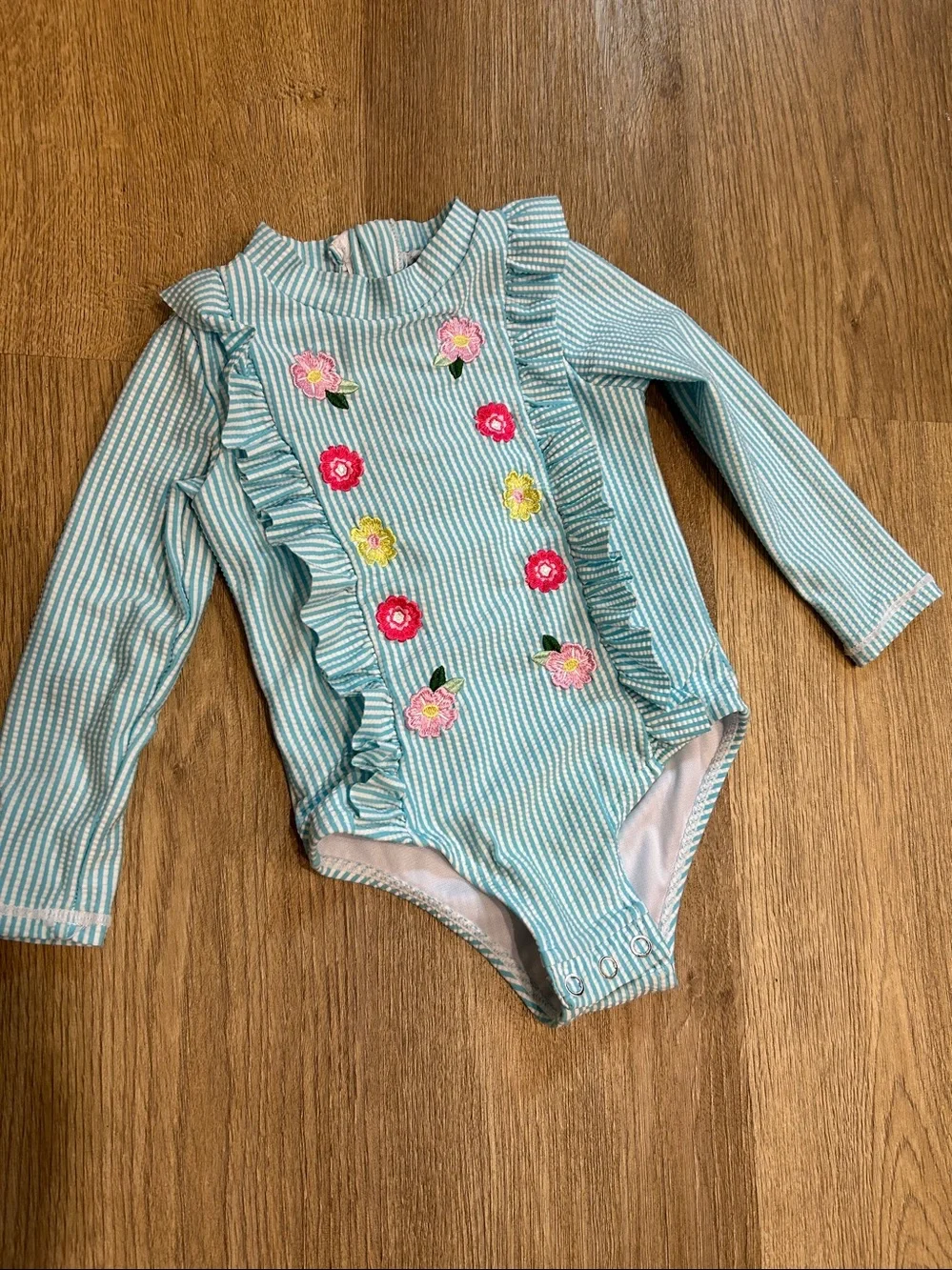 Nicole Miller Seersucker One-Piece Rashguard Swimsuit |Size 24 months